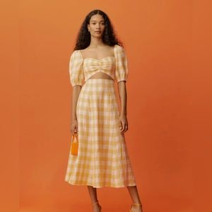 Reformation brand new never worn pompano linen yellow checkered sun dress
